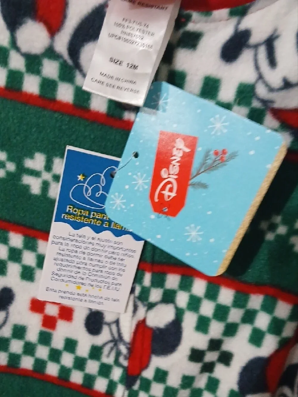 Disney Green and Red Mickey Holiday Footed One-Piece 12 MONTHS